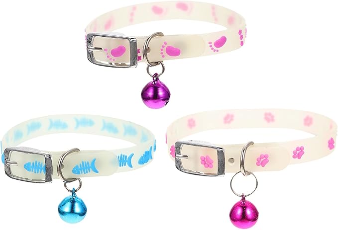 Alipis 3pcs Fluorescent Pet Collars with Bell, Anti-Lost Small Dog and Puppy Neck Straps, Night Safety Glow Collars for Cats and Dogs, Assorted Colors Random Color