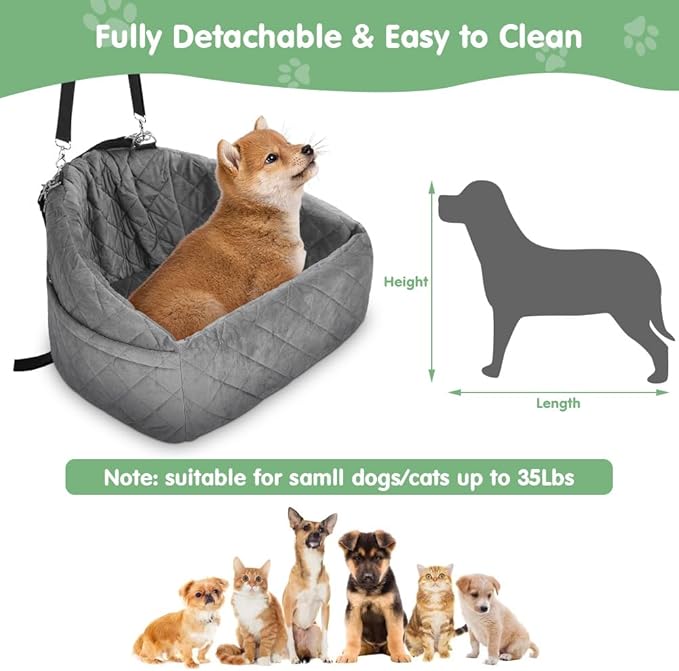 Dog Car Seat, Pet Booster Seat Elevated Dog Travel Carrier Bed with Washable Removable Cover and Storage Pockets for Small & Medium Dogs Pets (Black)