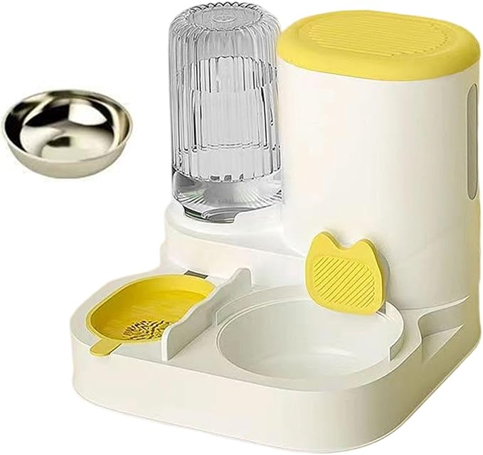 Automatic Dog Feeder and Water Dispenser Automatic Pet Feeder Compact Pet Supplies Travel Supply Food Feed Dog Bowl for Puppy, Yellow