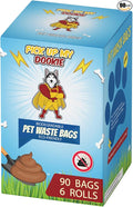 Pick Up My Dookie Pet Waste Bags, Blue Box with Cartoon Design, 90 Bags, 6 Rolls, Standard 9x13 Inch Size