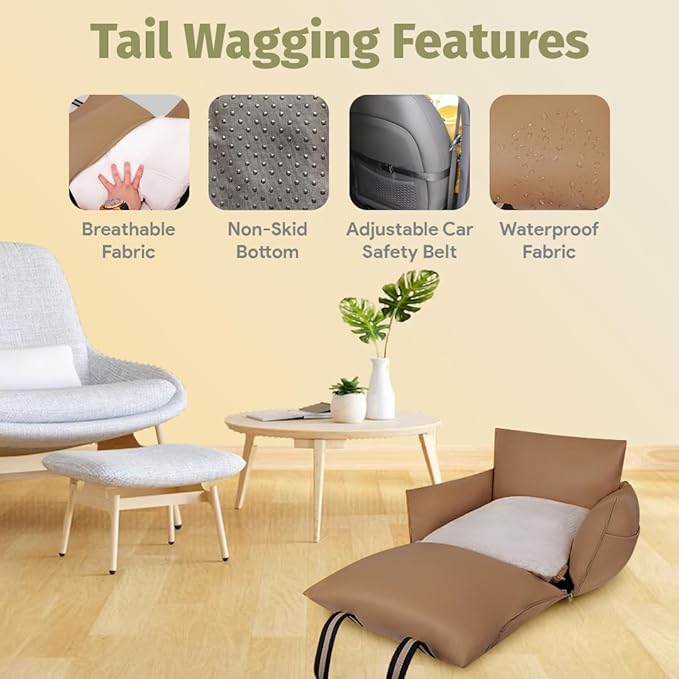 Car Seat | Waterproof Dog Booster for Car | Easy-to-Carry Dog Bed Up to 30 Lbs with Handles & Storage (Mocha)