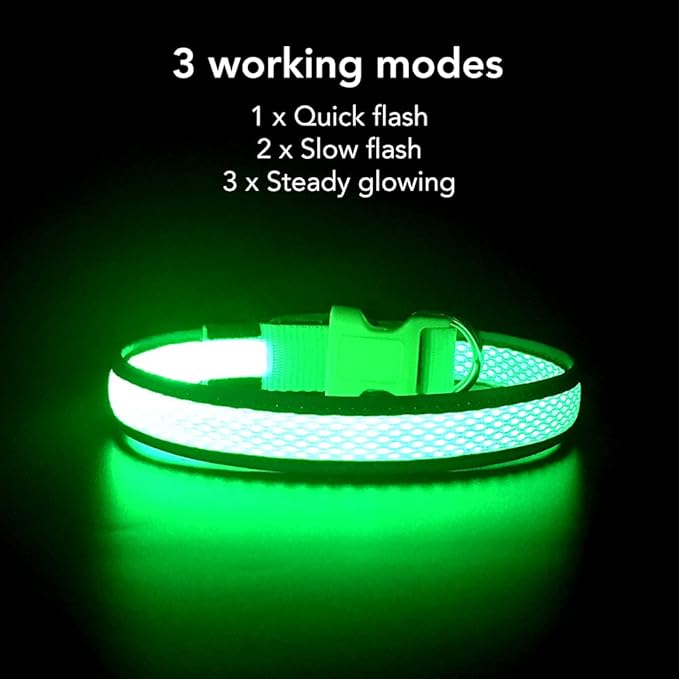 YFbrite Light up Dog Collar, USB Rechargeable LED Puppy Collar Super Bright Adjustable Glowing Dog Lights for Night Walking (Green, Large)