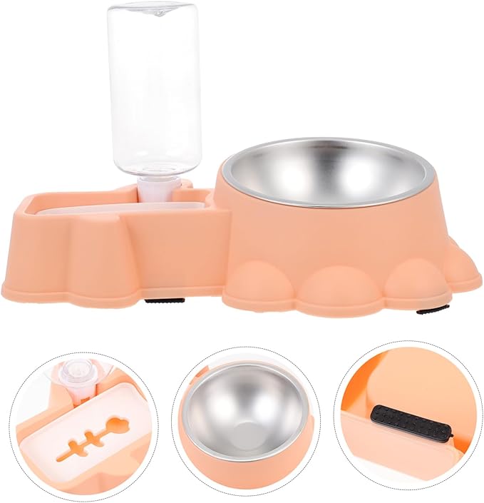 NUOBESTY Automatic Stainless Steel Dog Feeder Bowl with Water Dispenser Break-Resistant Pet Food and Water Container for Busy Pet Owners Multifunctional Lightweight Design in Orange Pink