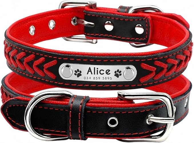 Personalized Dog Collar Customized Dog Collars Padded Pet Collar Name ID Collars for Small Medium Large Dogs Cats Red L