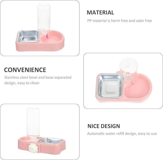 Automatic Water Refill Pet Bowl Set, Hanging Detachable Dog and Cat Bowls with Anti-Skid Design, Pink Food and Water Feeder for Cages, Suitable for Indoor Pets