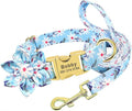 Flower Custom Dog Collar Leash Floral Printed Nylon Pet Dog Collars Lead Personalized Puppy Collars for Small Medium Large Dog 153 Blue Set L