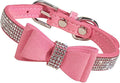 Luxshiny Adjustable Pink Rhinestone Pet Dog Collar with Bow Tie, 51x2.5cm Microfiber Large Dog Collar for Outdoor Training and Daily Use