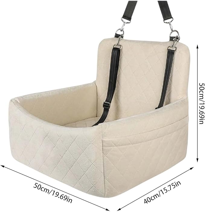 Dog Car Seats for Small Dogs, Memory Foam Dog Car Seat Medium Sized Dogs, Pet Cars Seats for Under 35lbs, Detachable Washable Pet Bag with Storage Pockets & 2 Safety Belts, Easy to Install (Beige)