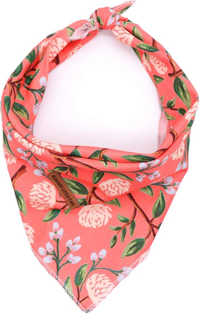 Elegant Little Tail Floral Dog Bandana 1PCS Washable Reversible Cotton Bibs Scarf, Adjustable Square Kerchief for Small to Large Dogs and Cats