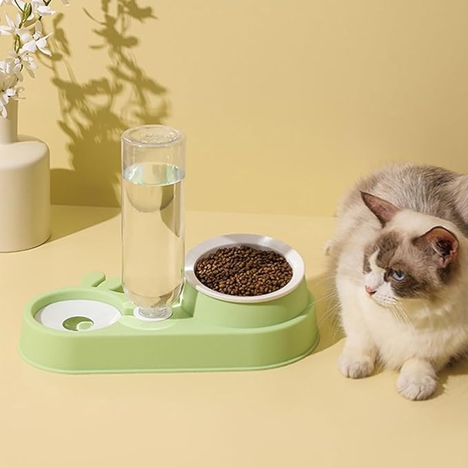 2 in 1 Pet Food Feeders with Automatic Water Bottle Bowl Double Bowl Pet Food and Water Dispenser Set