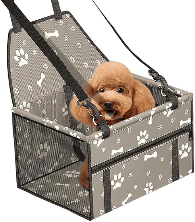 Foldable Dog Car Seat Waterproof Oxford Dog Booster Seat for Small and Medium Dogs, Pet Travel Carrying Bag with Breathable Mesh (Gray)