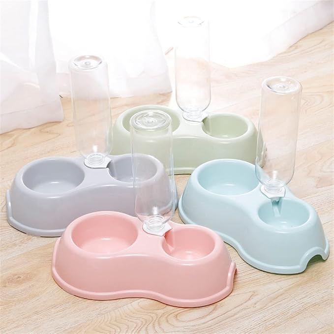 Automatic Pet Feeder & Water Dispenser, Cat Food & Dog Bowl Set, Non-Slip (Pink)