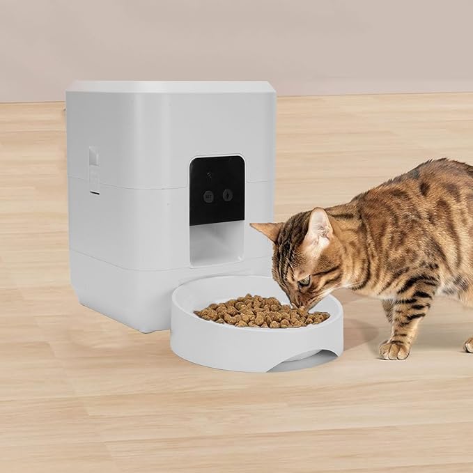 Automatic Cat Food Dispenser Pet Feeder Timing Feeding Portion Control Convenient Connection Cat Dog Dry Food Dispenser (White)