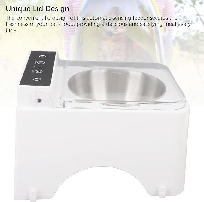 Open Lid Pet Feeder,Automatic Cat Feeder with Infrared Sensor Cover Dog Cat Feeding Bowl Open Cover Pet Feeder Automatic Cover Pet Feeder Induction Pet for Small Medium Pet