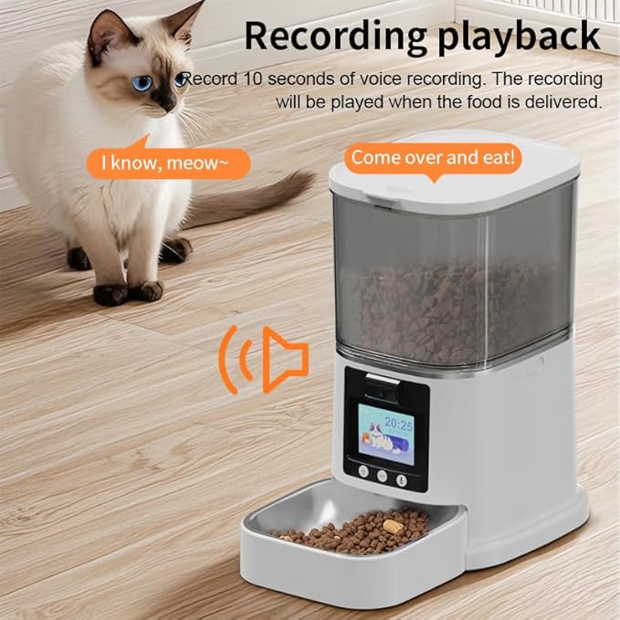WiFi Smart HD Automatic Pet Feeder with Camera & Night Vision, 2-Way Audio, App and Remote Control, 6L,Dual Power, Easy to Clean,LCD Display, for Cat & Dog.