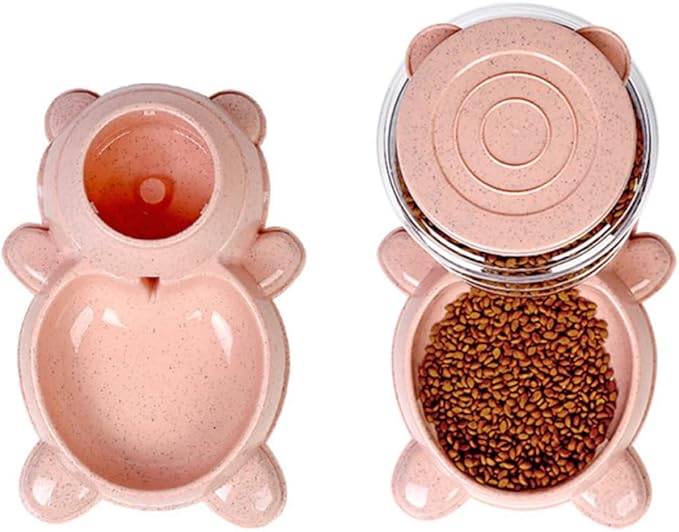 1 PC Adorable Bear Shaped Pet Feeder Refillable Food Dispenser and Holder for Capacity Automatic Food Bowl Easy to Design for Home and Shop Pink