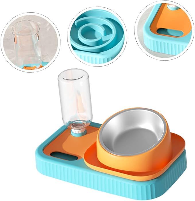 Double Bowl Cat Feeder Automatic Water Dispenser Elevated PET Food and Water Feeding Device for Cats and Dogs Spill Design Material