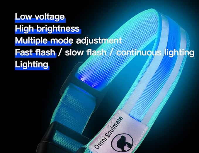 Third led Dog Collar,USB Rechargeable Light Up Dog Collars,3modes,Waterproof Dog Lights for Night Walking,Make Pet Visible and Safety for Night Walking，for Small Medium Large Dogs