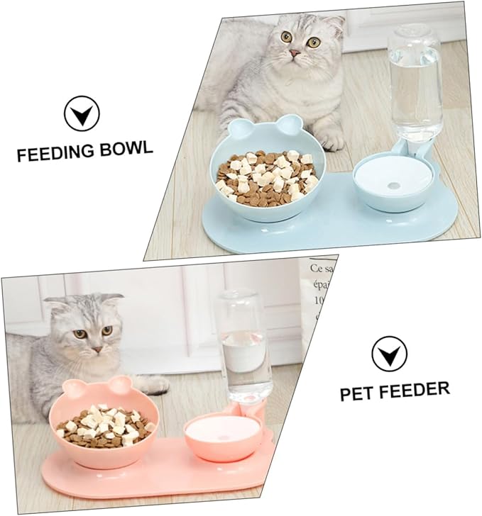 VANZACK 2pcs Pet Double Feeder Neck Automatic Feeding Bowl Non- Design for Food and Water Random Color Practical Pet Feeding Tool