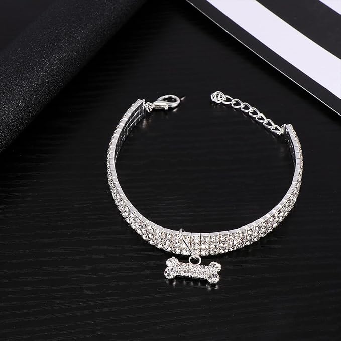 SUPVOX Rhinestone Pet Dog Collar Crystal Collar Adjustable Buckle White Large Size for Pets