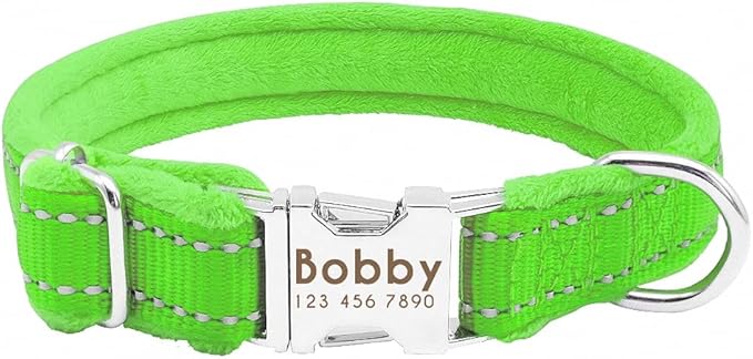 Dog Collar Personalized Reflective Large Dog Collars Nylon Adjustable Costomized Collar for Small Medium Big Dogs Pet Pitbull Green M