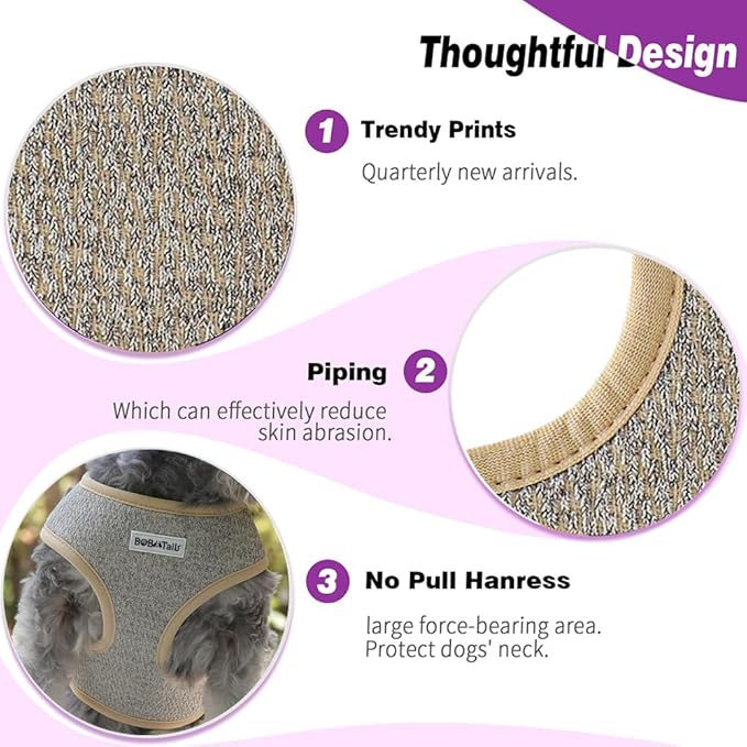No Pull Dog Vest Harness for Small&Medium Dogs, Side Clip Adjustable Pet Vest, Soft Breathable, Fashion Dog Harnesses for Walking, Running, Shopping (Taupe, L)