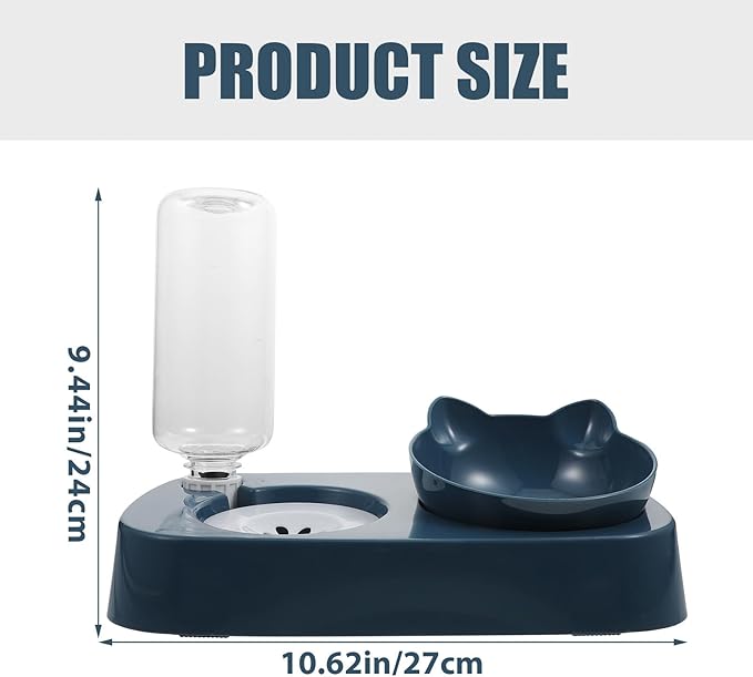 Pet Automatic Water Bowl and Cat Dog Food Dispenser with Neck Protection, Spill-Resistant Raised Feeder for Small to Medium Pets, Blue