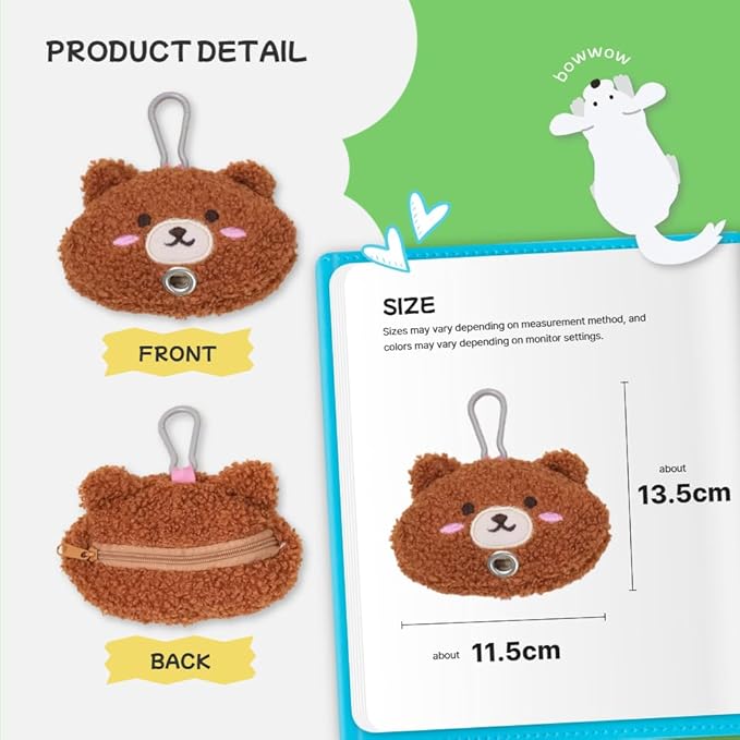 Dog Poop Bag Holder with Carabiner | Soft Plush Animal Dispenser | Cute Pet Waste Bag Pouch for Leash or Backpack | Dog Walking Accessory | Easy Pull Roll Storage
