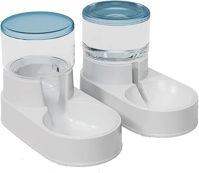 Transparent pet Dog Food Bowl Double Bowl cat Small and Medium-Sized Dog Automatic Drinking Water pet Supplies The Feeder is Blue