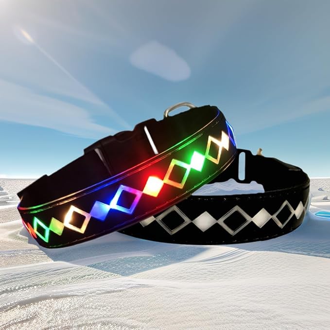 LED Dog Collar, 15 Light Modes, USB-C Rechargeable, Adjustable Silicone, Multiple Colors (Black Pro, S(7.87-11.8"))