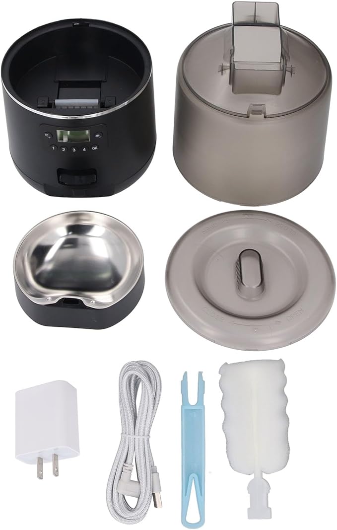 Automatic Pet Feeder, Transparent Automatic Cat Feeder with Freshness Preservation Stainless Steel 4L Timed Pet Smart Control Food Dispenser for Dogs Cats (US Plug)