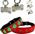 LED Dog Collar with Diamond Pattern, 15 Light Modes, with Bonus Pet ID Tag and Bell (RED, M(11.8-15.7"))