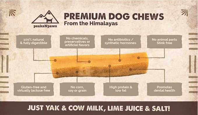 peaksNpaws Yak Cheese Himalayan Dog Chews, High Protein, Natural Dog Treats, Lactose Free, Chew Sticks for Aggressive Chewers, Long Lasting Pet Treat for Small, Medium & Large Dogs, Small 10 Chews