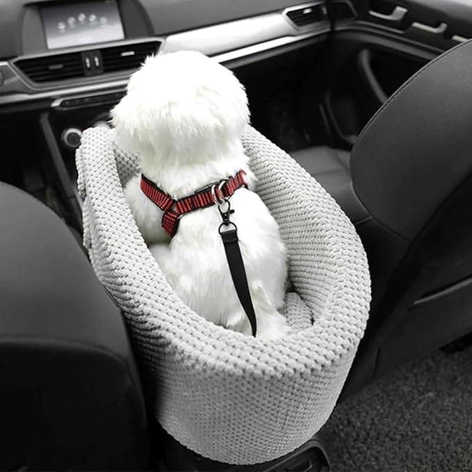 Generic Waggle Portable Pet Nonslip Car Seat with Seat Belt (Coffee White, Free Size)