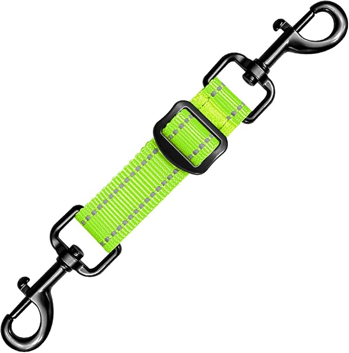 Dog Collar Safety Clip, Adjustable Backup Safety Strap, Double-Ended Leash Connector, High Reflectivity, Suitable for Dog Harnesses to Collar Safety Clips (Neon Green)