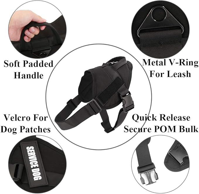 Dog harness adjustable nylon pet dog collar vest rubber band dog leash for small and large dogs German shepherd L BlackHsLeash