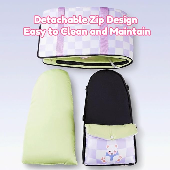 Center Console Dog Car Seat for Pets Up to 15 lbs, Detachable, Washable Cushion, Anti-Slip, Perdurable Oxford Fabric Dogs Cats Portable Travel Carrier, Safety Belt Leash (Purple Plaid, 45cm*25cm*22cm)