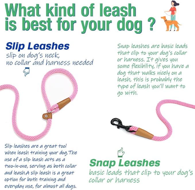lynxking Dog Leash Slip Lead 5 6 8 FT Dog Training Leash Strong Heavy Duty Braided No Pull Training Lead Leashes for Small Medium Large Dogs