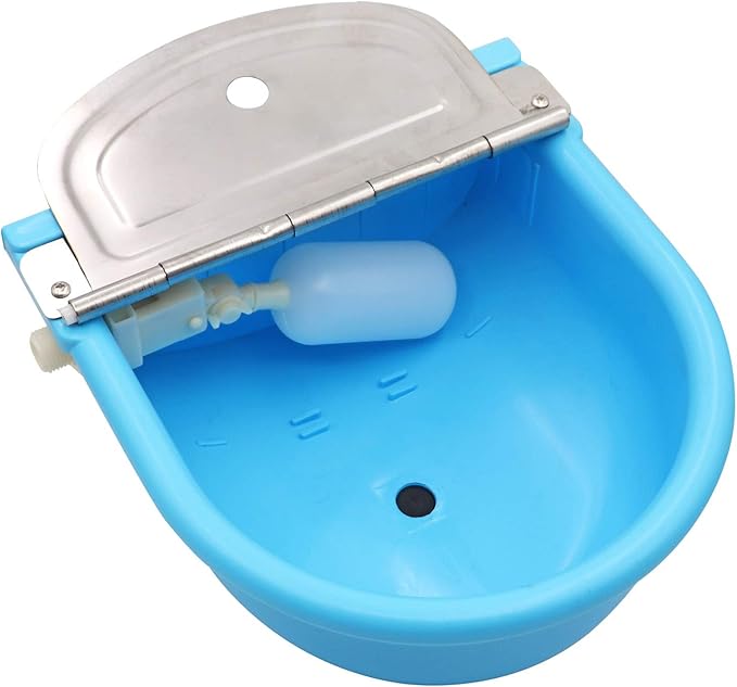 MINYULUA Automatic Waterer Bowl Large Horse Waterer with Float Valve and Drain Plug Automatic Water Feeder Dispenser Bowl for Sheep Dog Horse Cow Pig Plastic (Light Blue)