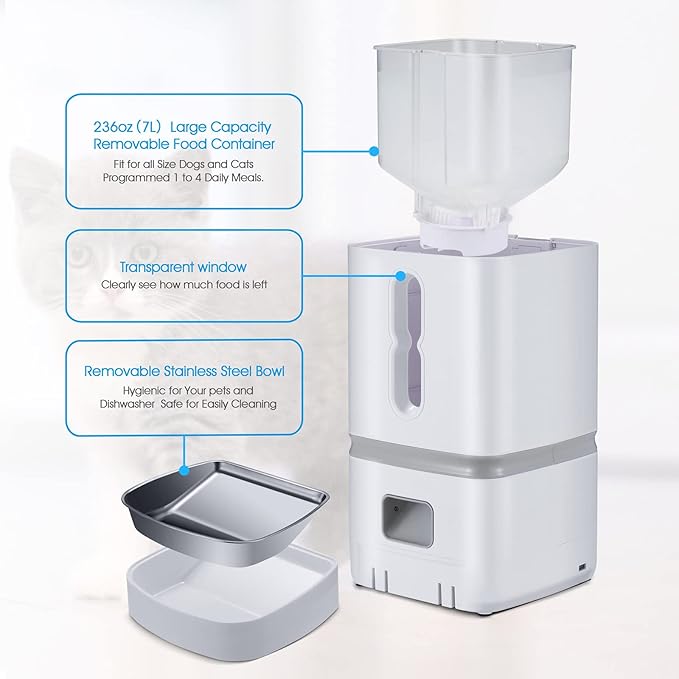 7L Automatic Dog Cat Feeder, Timed Dog Cat Feeder, Automatic Food Dispenser for Dogs Cats, Auto Dog Cat Dry Food Dispenser with Voice Record