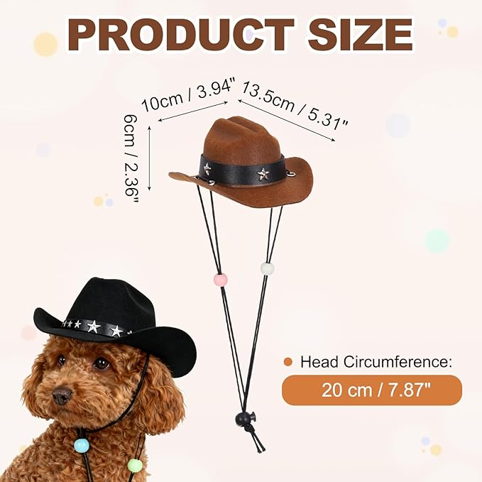 Dog Cowboy Hat, Mini Cowboy Hat for Pet with Chin Strap Adjustable Cosplay Cap Star Decor, (Brown, S), Intended for Dogs and Cats/Halloween Costume/Party Decoration