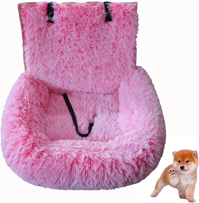Dog Car Seat with Seat Belt Car Seat Dog Bed, Furry Safety Seat for Large and Small Dogs, Travel Pet Bed with Thick Cushions (Gradient Pink, 72×60cm)