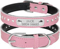 Custom Leather Dog Collars Adjustable Padded Rhinestone Personalized Dogs ID Collar Free Engraving for Small Medium Dogs Cats Pink S
