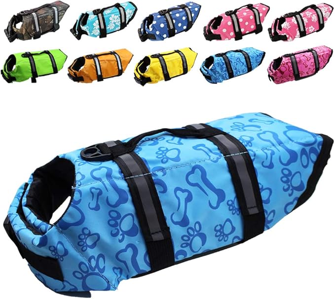 Dog Life Jacket Easy-Fit Adjustable Belt Pet Saver Swimming Safety Swimsuit Preserver with Reflective Stripes for Doggie (XX-Small, Blue)