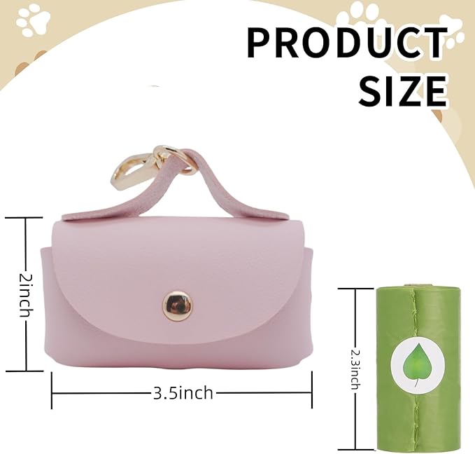 Leather Poop Bag Holder Dispenser for Leash, Portable and Reusable Dog Poop Dispenser, Dog Bag Holder for Walking, Outdoor, Travelling (Pink)
