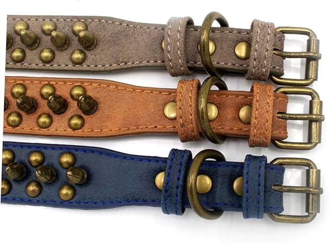 Anti-bite Rivet Pet Collar Adjustable Dog Collar with Round Nail Design Dark Blue Xs Stylish Neck Strap for Walking Outdoor Sports