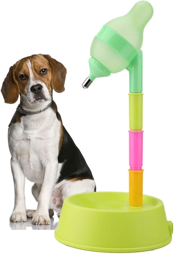 EVTSCAN Standing Pets Feeder Water Dispenser, Automatic Water Food Feeder Bowl Bottle, Adjustable Drinking Water Bottle(650 ML)(绿色底座)