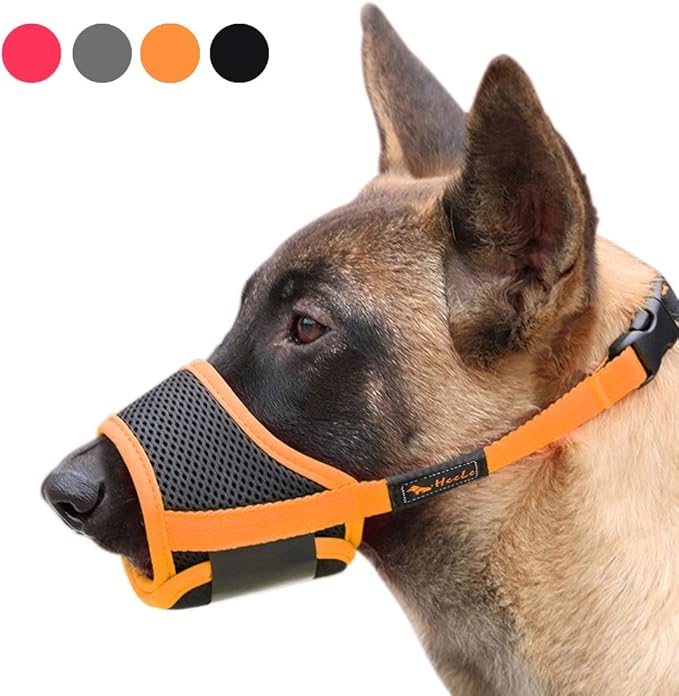 HEELE Dog Muzzle,Soft Nylon Muzzle Anti Biting Barking Chewing,Air Mesh Breathable Drinkable Adjustable Loop Pets Muzzle for Small Medium Large Dogs 4 Colors 4 Sizes (Orange, L)