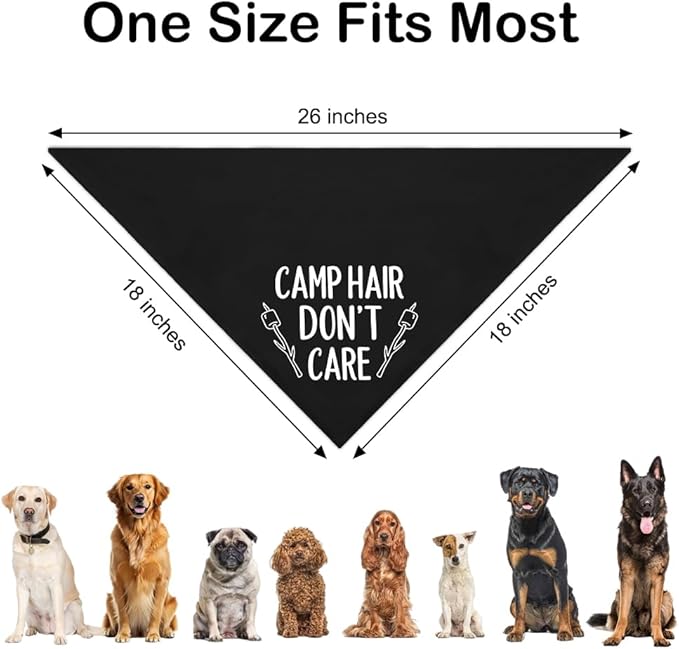 Camp Hair Don't Care Black Dog Bandana, Funny Pet Scarf Photo Prop Accessory for Nature Outdoor Adventure Hiking Camping Mountain, Christmas Birthday Gifts for Puppy Mom Dad Lover Camper