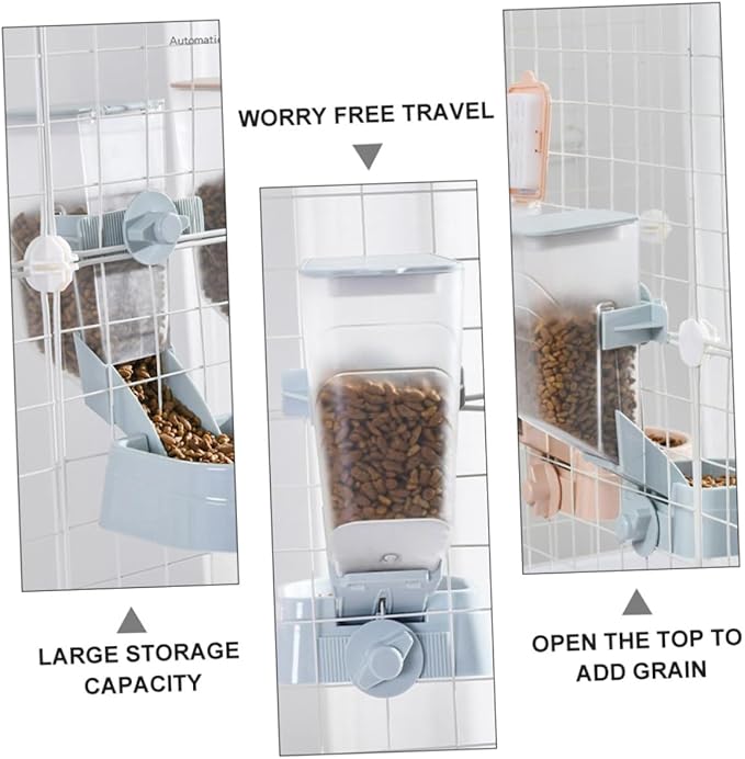 BESTonZON 2l Hanging Automatic Dog Feeder with Gravity Dispensing Function, Sturdy Plastic Pet Bowl for Cage Feeding, Suitable for Puppies and Adult Dogs in Home and Outdoor Use